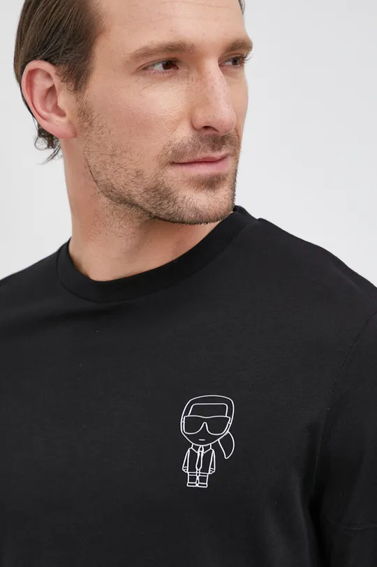 čierna Bavlnené tričko s dlhým rukávom Karl Lagerfeld Pánsky