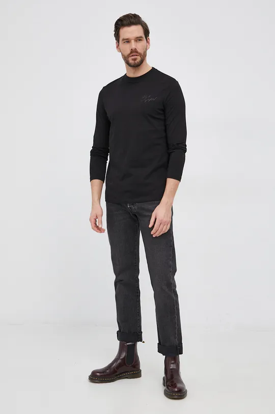 Bavlnené tričko s dlhým rukávom Karl Lagerfeld čierna