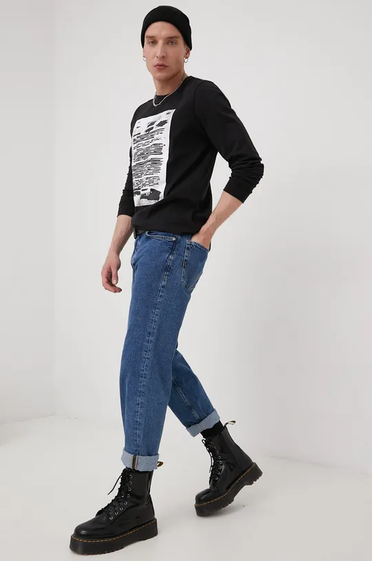 Βαμβακερή μπλούζα με μακριά μανίκια adidas Originals μαύρο