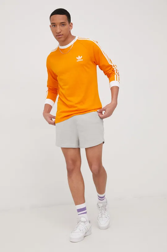 Βαμβακερή μπλούζα με μακριά μανίκια adidas Originals Adicolor πορτοκαλί