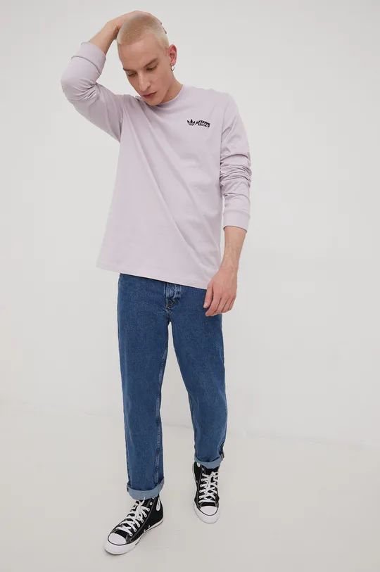 Βαμβακερή μπλούζα με μακριά μανίκια adidas Originals μωβ