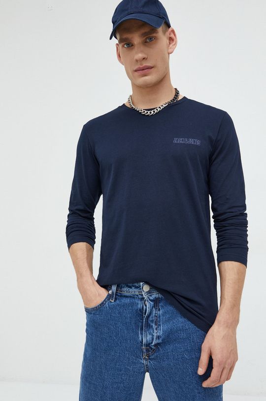 námořnická modř Bavlněné tričko s dlouhým rukávem Jack & Jones Pánský