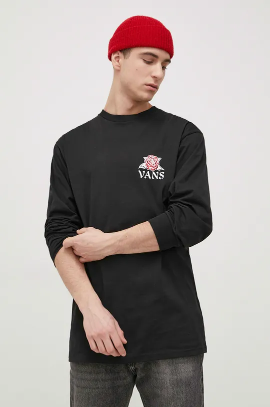 Bavlnené tričko s dlhým rukávom Vans čierna