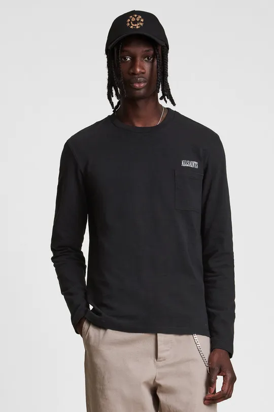 μαύρο AllSaints - Βαμβακερό πουκάμισο με μακριά μανίκια Ανδρικά
