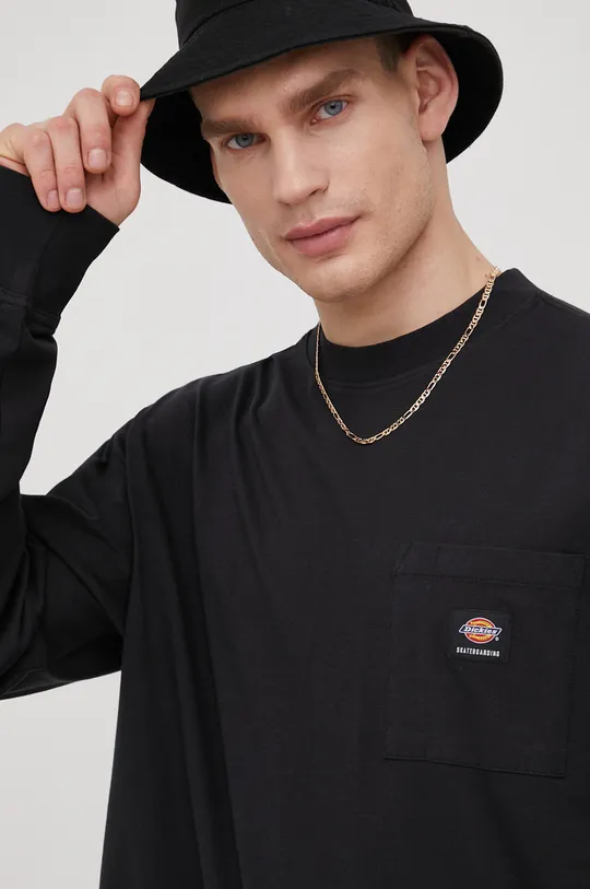 čierna Bavlnené tričko s dlhým rukávom Dickies Pánsky