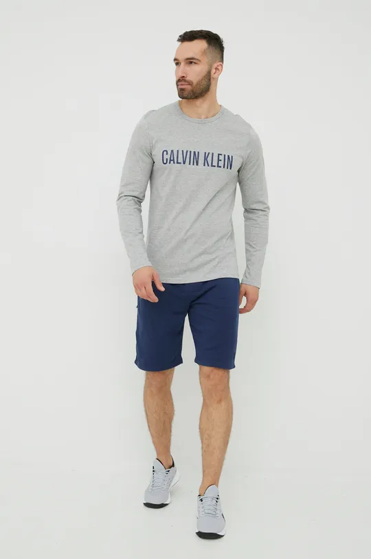 Gornji dio pidžame - pamučna majica dugih rukava Calvin Klein Underwear siva