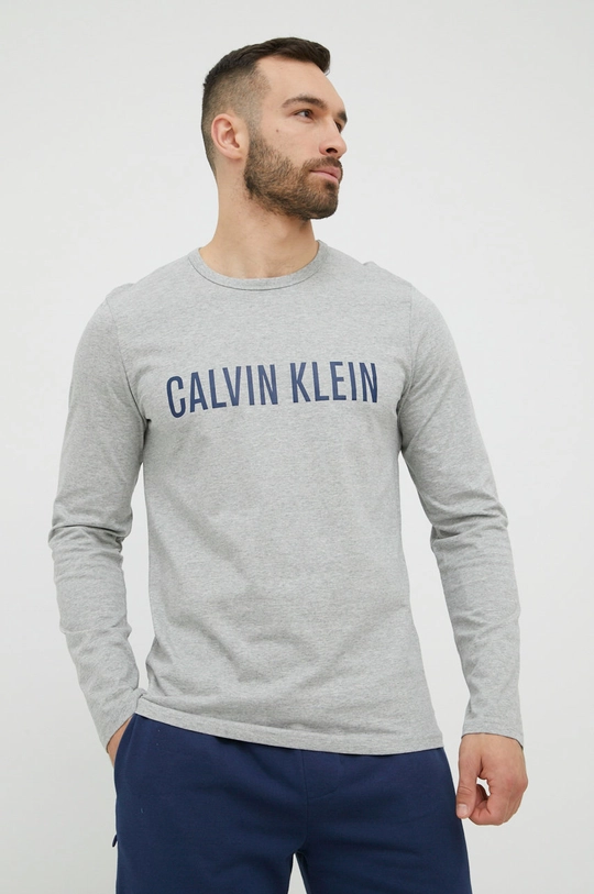 sivá Bavlnené tričko s dlhým rukávom Calvin Klein Underwear