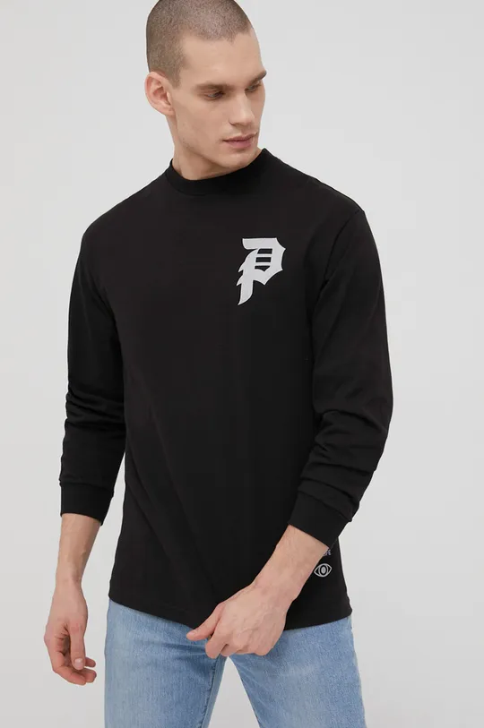 Βαμβακερή μπλούζα με μακριά μανίκια Primitive μαύρο