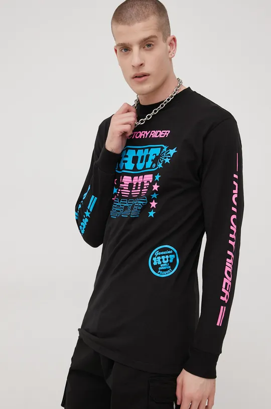 HUF longsleeve bawełniany czarny