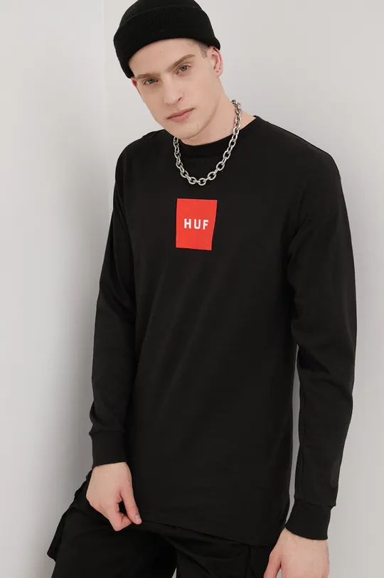 μαύρο Βαμβακερή μπλούζα με μακριά μανίκια HUF Ανδρικά