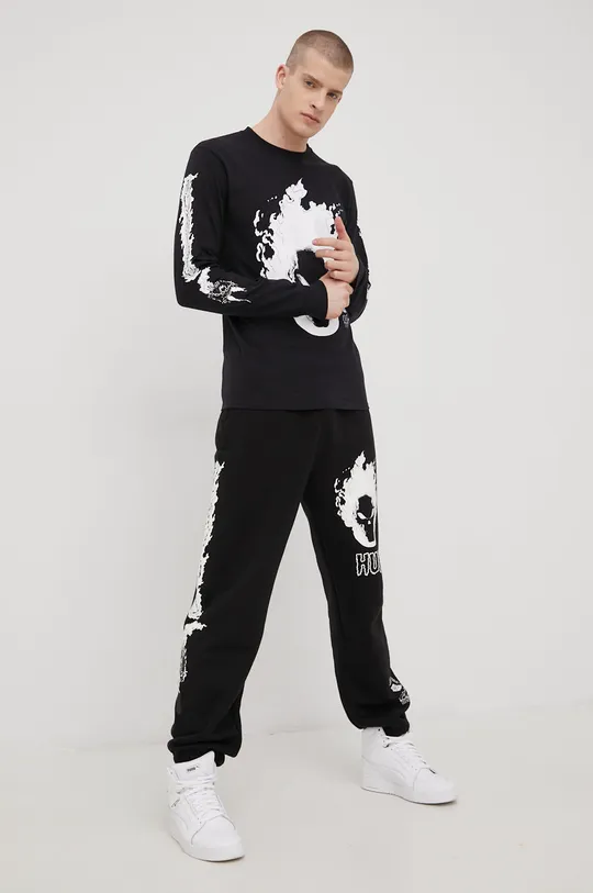 Βαμβακερή μπλούζα με μακριά μανίκια HUF X Marvel μαύρο