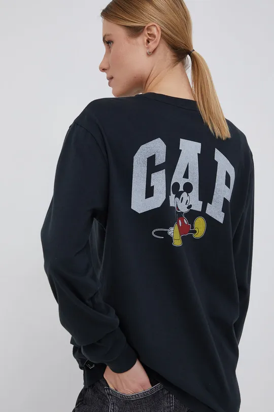 crna Pamučna majica dugih rukava GAP x Disney