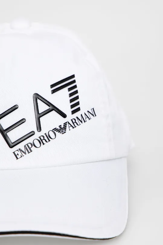 Bavlněná čepice EA7 Emporio Armani bílá