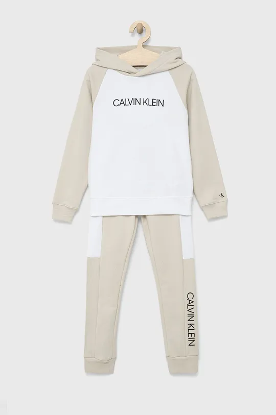 бежевый Детский хлопковый спортивный костюм Calvin Klein Jeans Для мальчиков