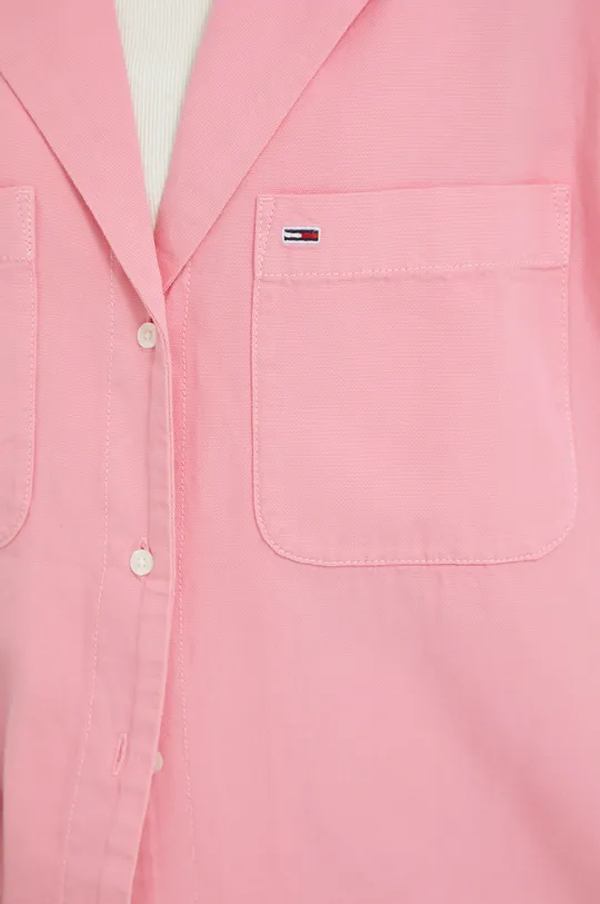 Хлопковая рубашка Tommy Jeans розовый