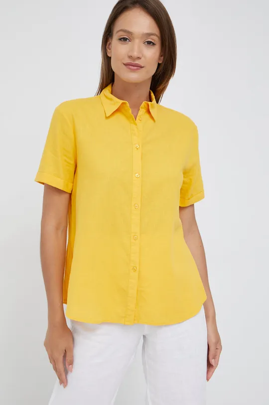 żółty Sisley koszula lniana Damski