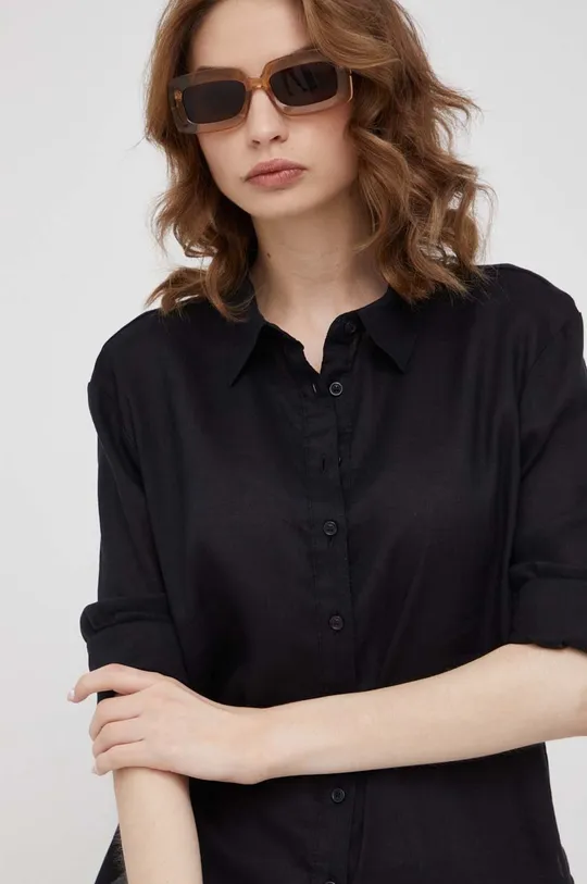 czarny Sisley koszula lniana Damski