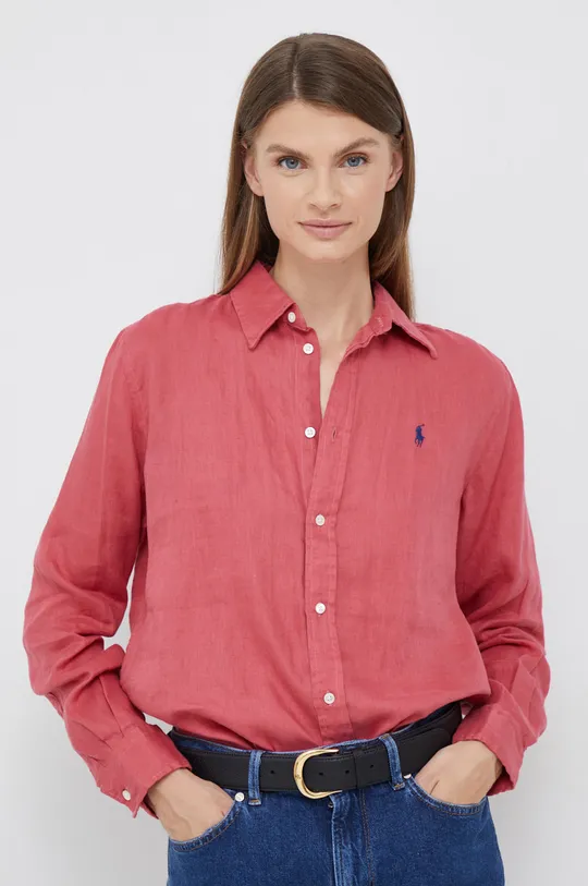 roza Lanena košulja Polo Ralph Lauren Ženski