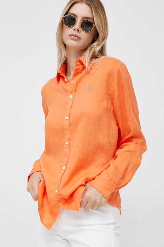 oranžna Lanena srajca Polo Ralph Lauren Ženski
