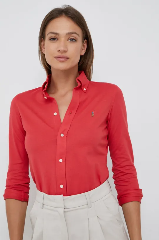 κόκκινο Βαμβακερό πουκάμισο Polo Ralph Lauren Γυναικεία