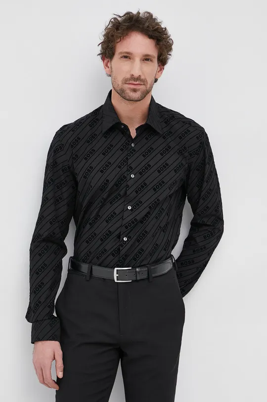 μαύρο Βαμβακερό πουκάμισο Boss Ανδρικά