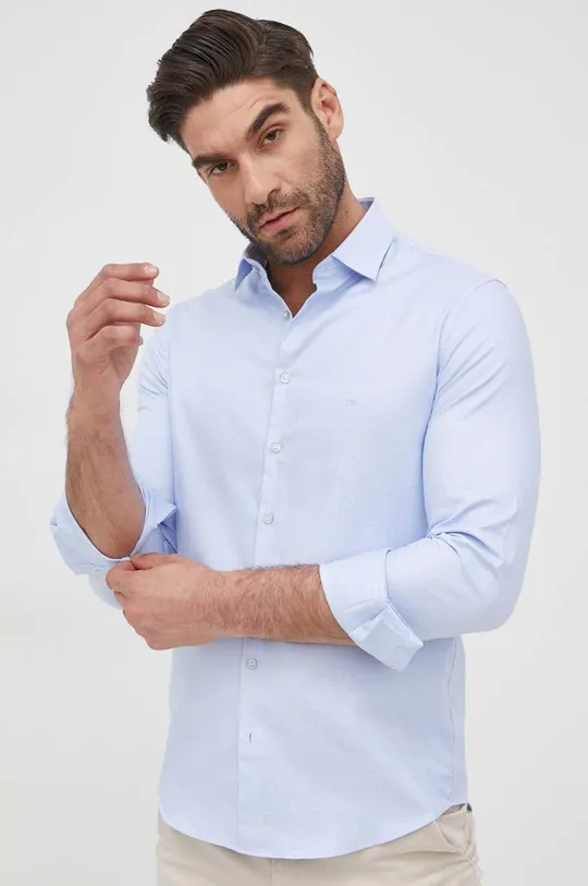 μπλε Βαμβακερό πουκάμισο Calvin Klein Ανδρικά