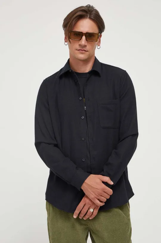 čierna Bavlnená košeľa Samsoe Samsoe Liam Pánsky