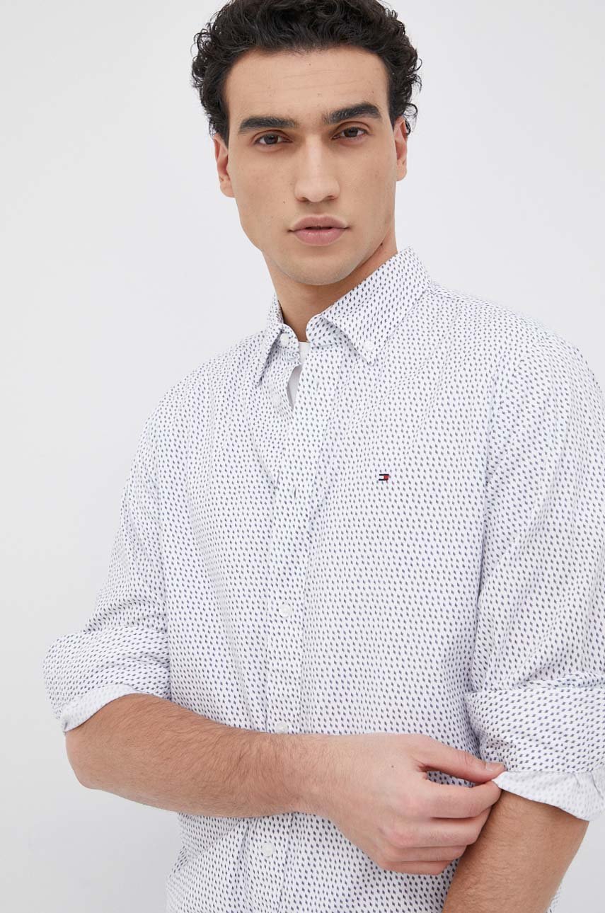 Хлопковая рубашка Tommy Hilfiger мужская цвет белый regular воротник ...
