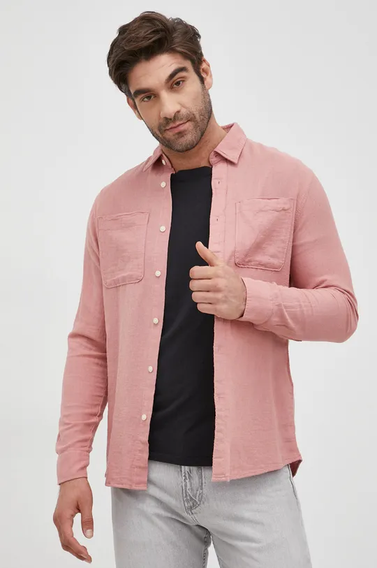różowy Selected Homme koszula z domieszką lnu Męski