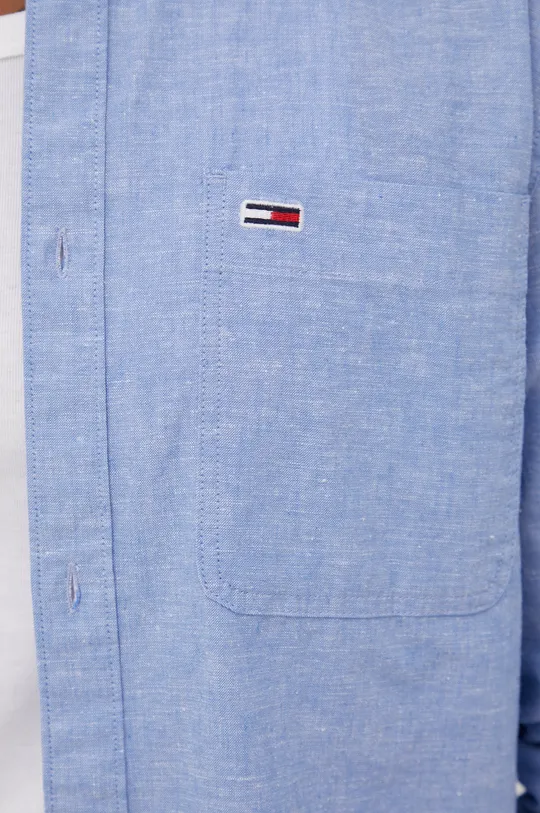 Рубашка с примесью льна Tommy Jeans голубой