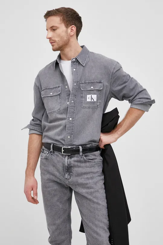 szary Calvin Klein Jeans Koszula jeansowa J30J319802.PPYY Męski
