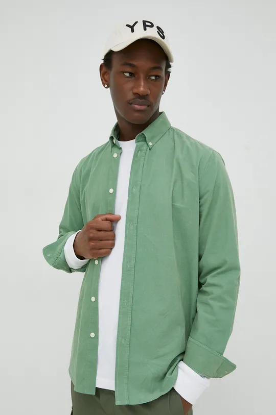 zelená Bavlnená košeľa Samsoe Samsoe Pánsky