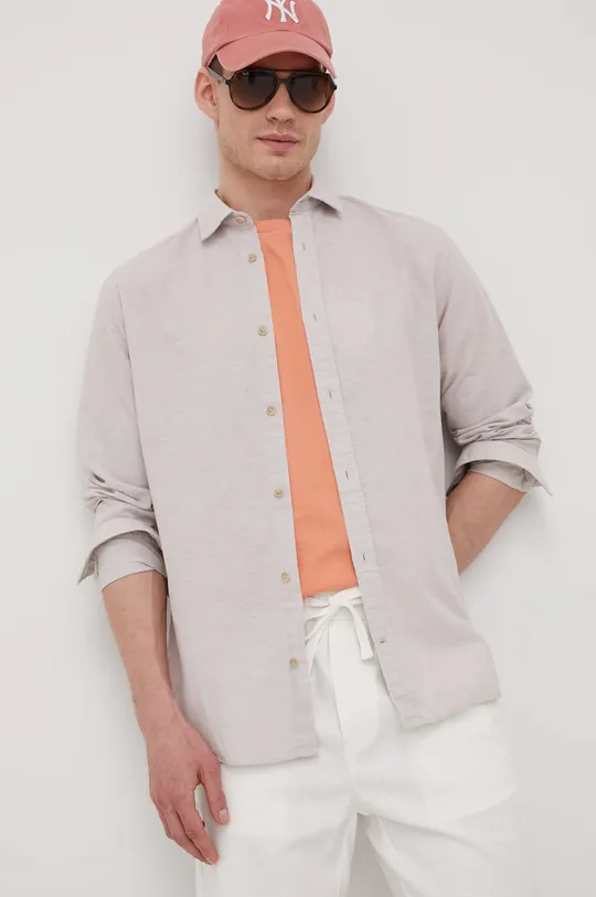 серый Рубашка с примесью льна Premium by Jack&Jones Мужской