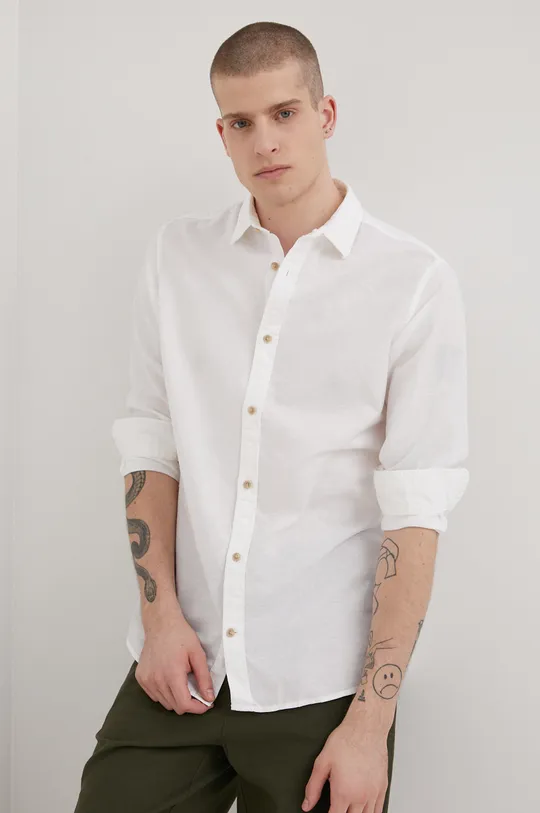 biały Premium by Jack&Jones koszula z domieszką lnu Męski