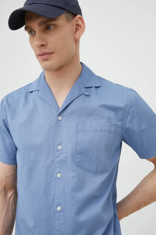 modra Bombažna srajca Solid Moški