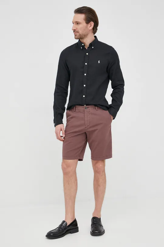 Ľanová košeľa Polo Ralph Lauren tmavomodrá