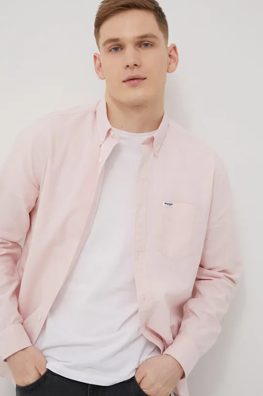 ροζ Βαμβακερό πουκάμισο Wrangler Ανδρικά