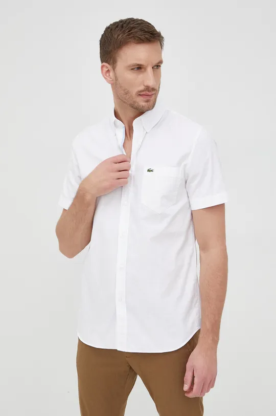 λευκό Βαμβακερό πουκάμισο Lacoste Ανδρικά