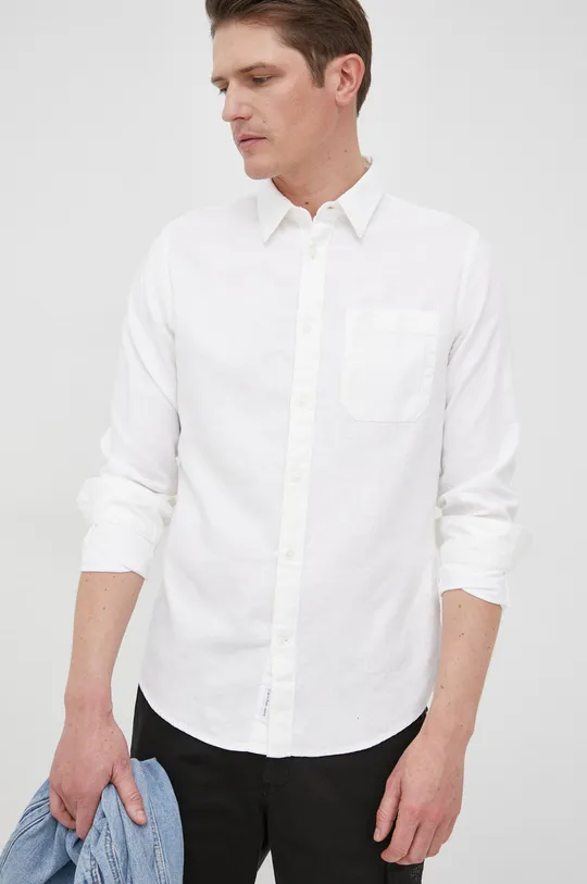 Košeľa s prímesou ľanu Calvin Klein Jeans biela