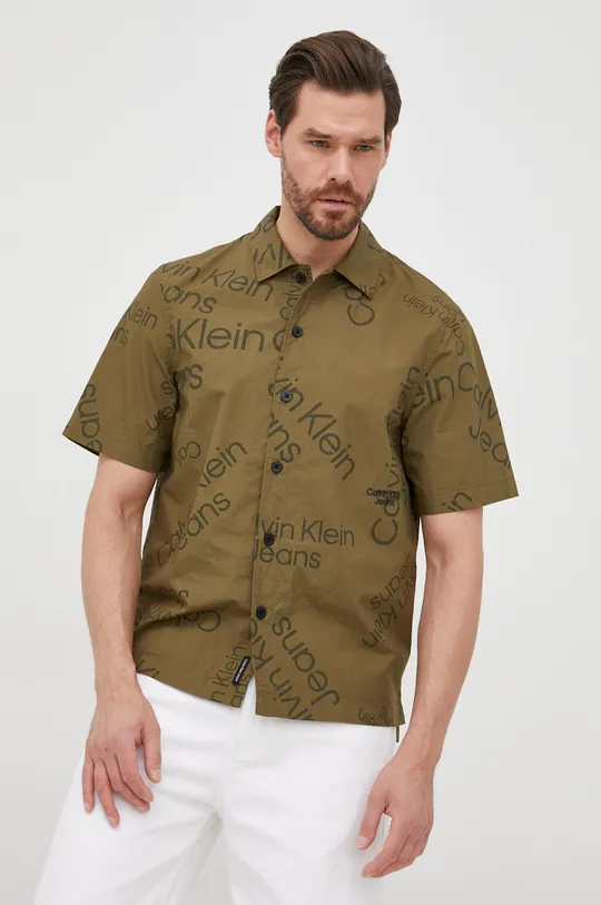 zelená Bavlnená košeľa Calvin Klein Jeans Pánsky