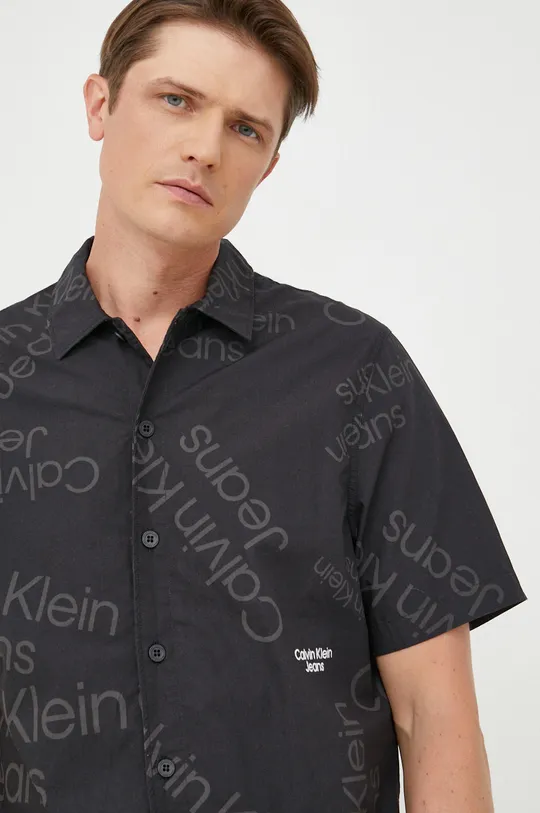 μαύρο Βαμβακερό πουκάμισο Calvin Klein Jeans Ανδρικά