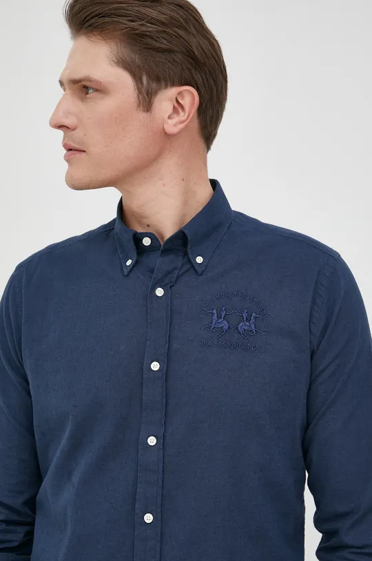 mornarsko plava Košulja s dodatkom lana La Martina Muški