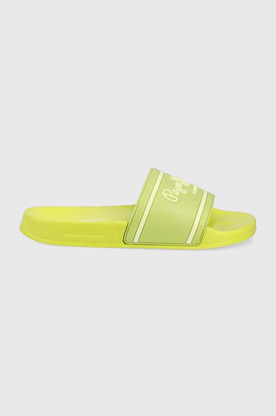 żółto - zielony Pepe Jeans klapki Slider Logo Woman 628 Damski