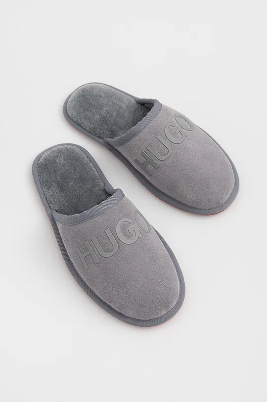 Kućne papuče od brušene kože Hugo siva