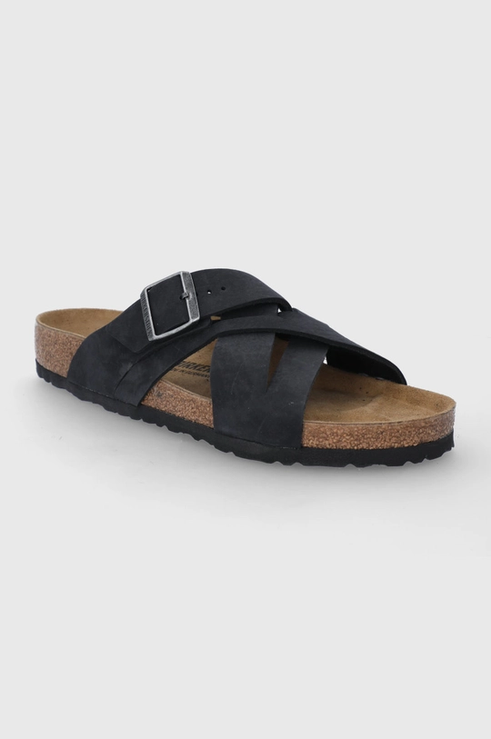 Birkenstock klapki skórzane Lugano czarny