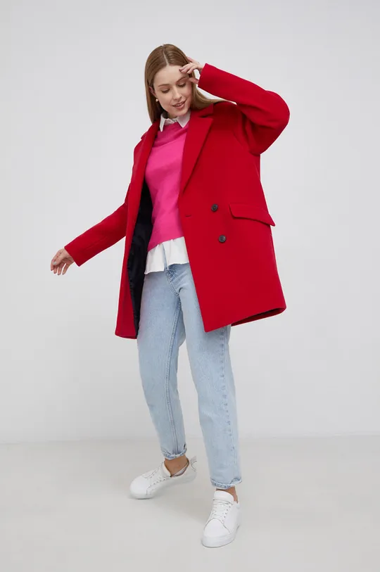 κόκκινο Μάλλινο παλτό Tommy Hilfiger Γυναικεία