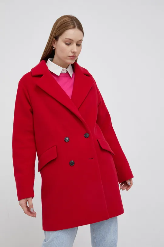 Μάλλινο παλτό Tommy Hilfiger κόκκινο