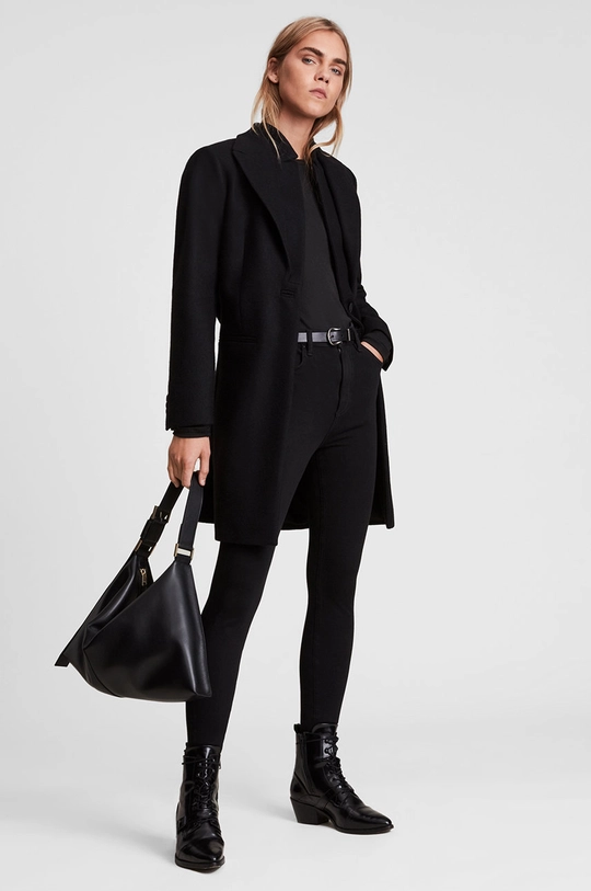 czarny AllSaints Płaszcz wełniany LYRIS COAT Damski