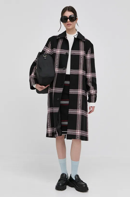 fekete Karl Lagerfeld gyapjú kabát Női