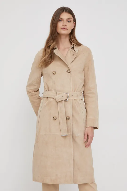 béžová Kožený kabát Calvin Klein Dámsky